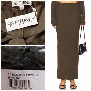 NWT Éterne Emma Skirt in Moss M/L 100% Cashmere Low Rise Maxi